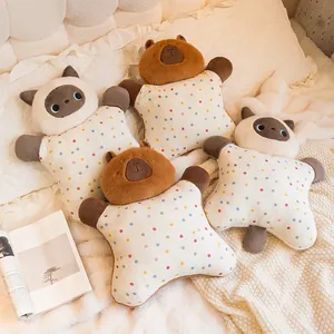 Cojines de peluche de Capibara y gato siamés con forma de estrella y divertidos lunares de color