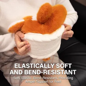 Flexible plush animal slippers with thick anti-slip sole for indoor comfort and warmth
