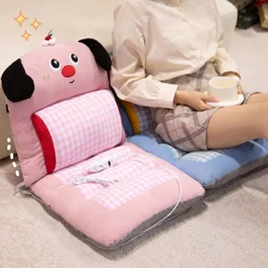 Cojín térmico de cerdito rosa con respaldo, textura de felpa suave y controlador USB