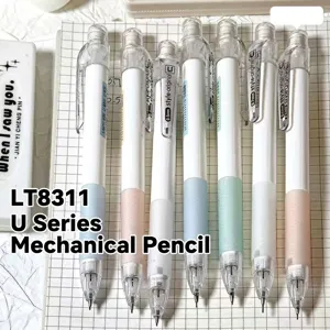 Close-up of sleek pastel mechanical pencils in 0.5mm and 0.7mm sizes on a grid