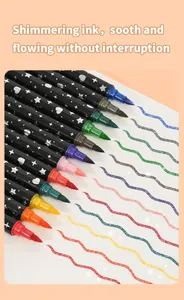 Glitzermarker-Set mit schimmerndem Tintenfluss und lebendigen Farben auf Papier.