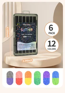 Detailansicht der Dual-Tip Glitzermarker im 6er-Pack mit Maßangaben und Farbmustern