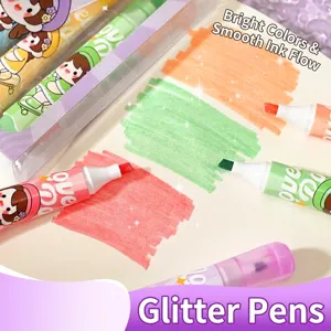 Sparkling Glitter Highlighter Pen Cute Cartoon Girl Pattern Multi Color Marker With Chisel Tip For Student Journaling Scrapbooking School Supplies