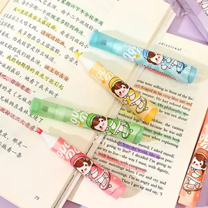 Kawaii glitter highlighters set for journaling and note-taking with cute girl patterns