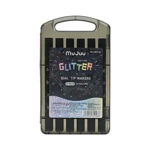 Mu Juu Doppelspitzen-Glitzermarker-Set 12 Stück 24 Farben mit tragbarem Kunststoffkoffer