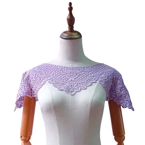 Detailed view of the lavender lace cloud shoulder shawl with floral embroidery