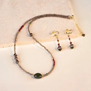 Collar Y Pendientes De Cuarzo Ahumado Natural Facetado Estilo Chino Vintage Joyería De Cuentas Hecha A Mano Para Mujer Elegante