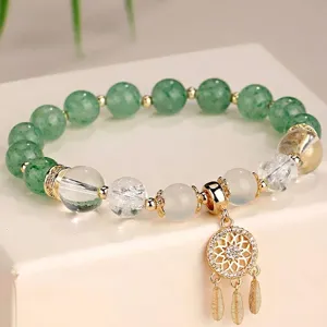 Neuer Chinesischer Stil Natur Weißer Kristall Achat Quasten Armband Damen Traumfänger Feder Strass Anhänger Perlenarmband Schmuck