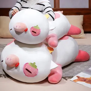 Cute strawberry pig cow plush toy large soft sleeping pillow doll for birthday gift