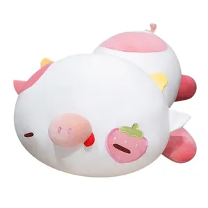 Soft strawberry pig cow plush pillow toy for sleeping and room decoration