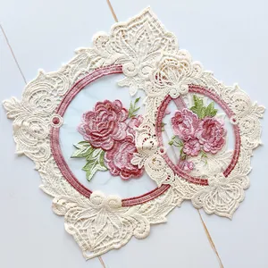 French Vintage Embroidered Floral Lace Coaster Polyester Hollow Out Table Mat For Home Photography Props Decor Accessory
