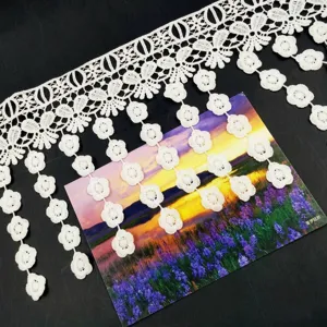 White Polyester Water Soluble Lace Trim Floral Embroidery Tassel Fringe Ribbon For DIY Clothing Wedding Garment Decoration