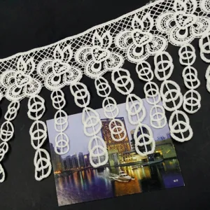 Elegant White Milk Silk Water Soluble Lace Trim With Delicate Tassel Fringe Hollow Out Floral Design For DIY Sewing Craft