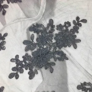 Tissu de Dentelle Cordonnet Hydrosoluble Broderie sur Maille Transparente Motif Floral Pour Décoration de Robe de Mariée