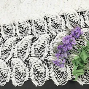 White Water Soluble Lace Fabric Polyester Embroidery Hollow Out Floral Design Apparel Sewing Trim For Dress DIY Crafts
