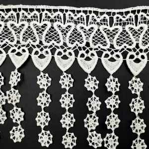 White heart water-soluble milk silk lace fringe with snowflake tassels 15cm length