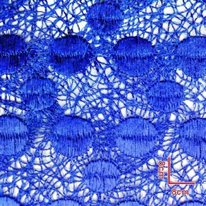 Λεπτομερές κοντινό πλάνο μπλε 3D κεντητού δαντελωτού υφάσματος για ενδύματα και μόδα