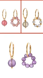 Boucles d'oreilles créoles en or avec perles de quartz fraise, améthyste et labradorite