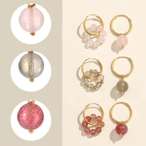 Boucles d'Oreilles Pendantes en Agate Asymétrique pour Femme Boucles d'Oreilles Créoles en Pierre Naturelle Plaquées Or Vintage