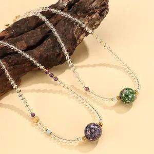 Vintage Ethno Lackperle Kristall Künstliche Perle Perlenkette Für Damen Chinesischer Stil Schmuck Anhänger Halskette Handgemachte Ketten