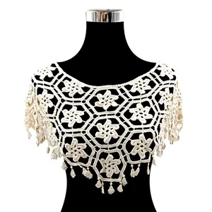 Dames Gehaakte Kant Opengewerkte Sjaal Vintage Kwastje Korte Bolero Vest Boheems Bloem Cape Strand Cover Up Top