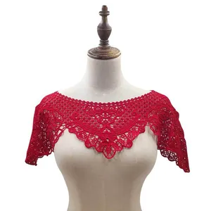 Close-up detail of red lace embroidered hollow-out detachable fake collar on mannequin