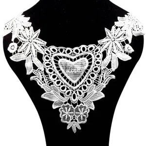 Elegant Milk Silk Water Soluble Lace Fake Collar For Women Heart Love Embroidery Stereoscopic Hollow Floral Detachable Neck Collar