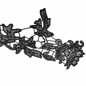 Intricate black milk silk water-soluble lace embroidery with 3D hollow floral design