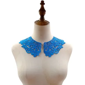 Exquisite blue water-soluble lace floral collar with milk silk embroidery for DIY sewing projects