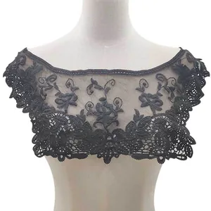 Close-up of black water-soluble embroidered lace fake collar on mannequin