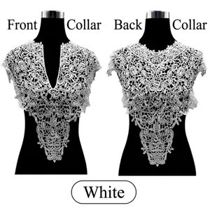 Front and back view of elegant white water soluble lace hollow out collar and shawl