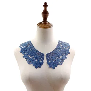 Blue water-soluble lace floral collar embroidery for DIY clothing accessories decoration.