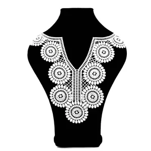 Intricate white floral lace embroidery collar detail for DIY garment sewing and decor