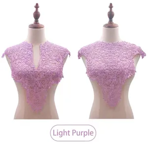 Detailed view of light purple water-soluble lace collar with intricate embroidery
