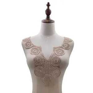 Exquisite water-soluble lace collar applique with hollow floral embroidery design