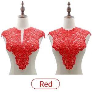 Elegant red water-soluble embroidered lace collar applique for DIY garment sewing