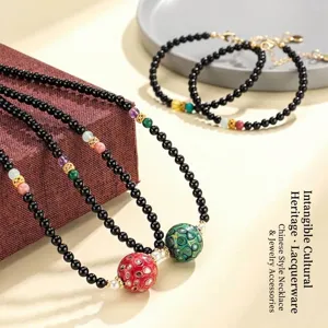 Neo-Chinese Style Black Agate Beaded Bracelet Necklace With Lacquer Beads Amethyst Rhodochrosite Artificial Pearl Women Ethnic Jewelry