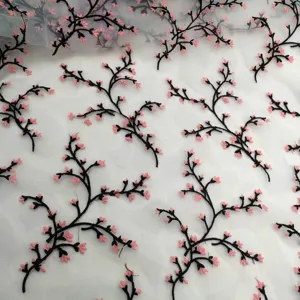 Heavy Embroidery Water-Soluble Lace Fabric Milk Silk Floral Pattern On Organza Mesh For Garment Wedding Dress DIY Sewing