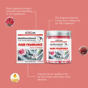 Detailed view of Homonth rose fragrance car aromatherapy jar and 200g packaging box