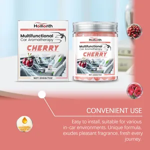 Marketing detail of Homonth cherry car aromatherapy beads jar and box with usage benefits