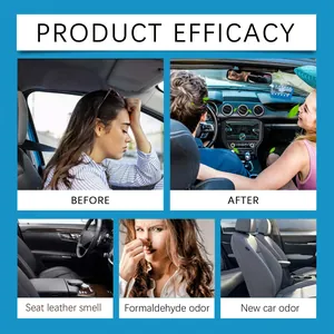 Infografica sull'efficacia del purificatore auto contro odori di pelle e formaldeide