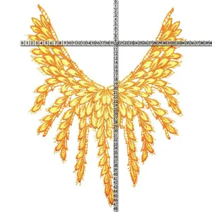 Detailed view of the yellow water-soluble lace collar patch showing 48cm height and 40cm width