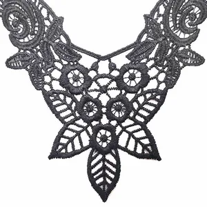 Detail der schwarzen wasserlöslichen Spitzen-Stickerei für DIY-Nähen und Handwerk