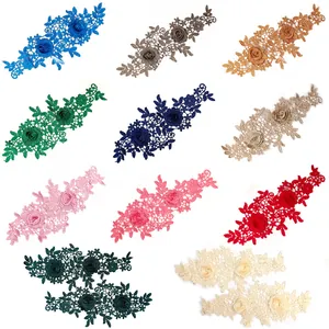 Applicazioni in Pizzo Floreale Ricamato 3D in Seta di Poliestere Idrosolubile Toppe Rose Traforate per Abito Donna Accessori Cucito DIY