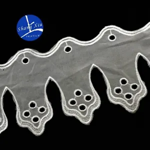White Water Soluble Lace Trim Chiffon Base Embroidery Eyelet Hollow Out Wave Edge Ribbon For DIY Dress Sewing Accessories