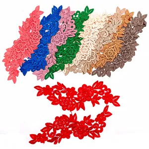 Vibrant collection of colorful water-soluble lace flower patches for DIY sewing and embroidery