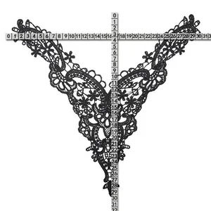 Detailed view of black water-soluble lace collar showing dimensions with rulers
