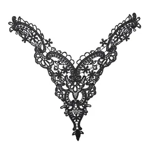 Detailed view of intricate black water-soluble lace embroidery for DIY collar decoration