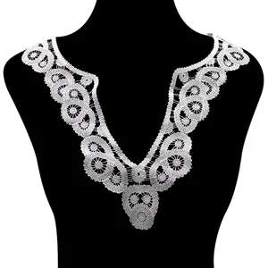 Water Soluble Lace Embroidery Floral Hollow Out V-Neck Fake Collar DIY Clothing Accessory Polyester Lace Patch For Women