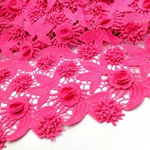 Rose Red Water Soluble Lace Fabric Floral Embroidery Hollow Out 3D Applique For Dress Apparel Sewing Craft Decoration